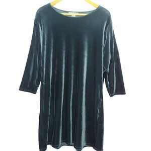 Womens Plus Size 2X Green/Blue Velour Dress Knee Length Stretch Holiday Long Slv